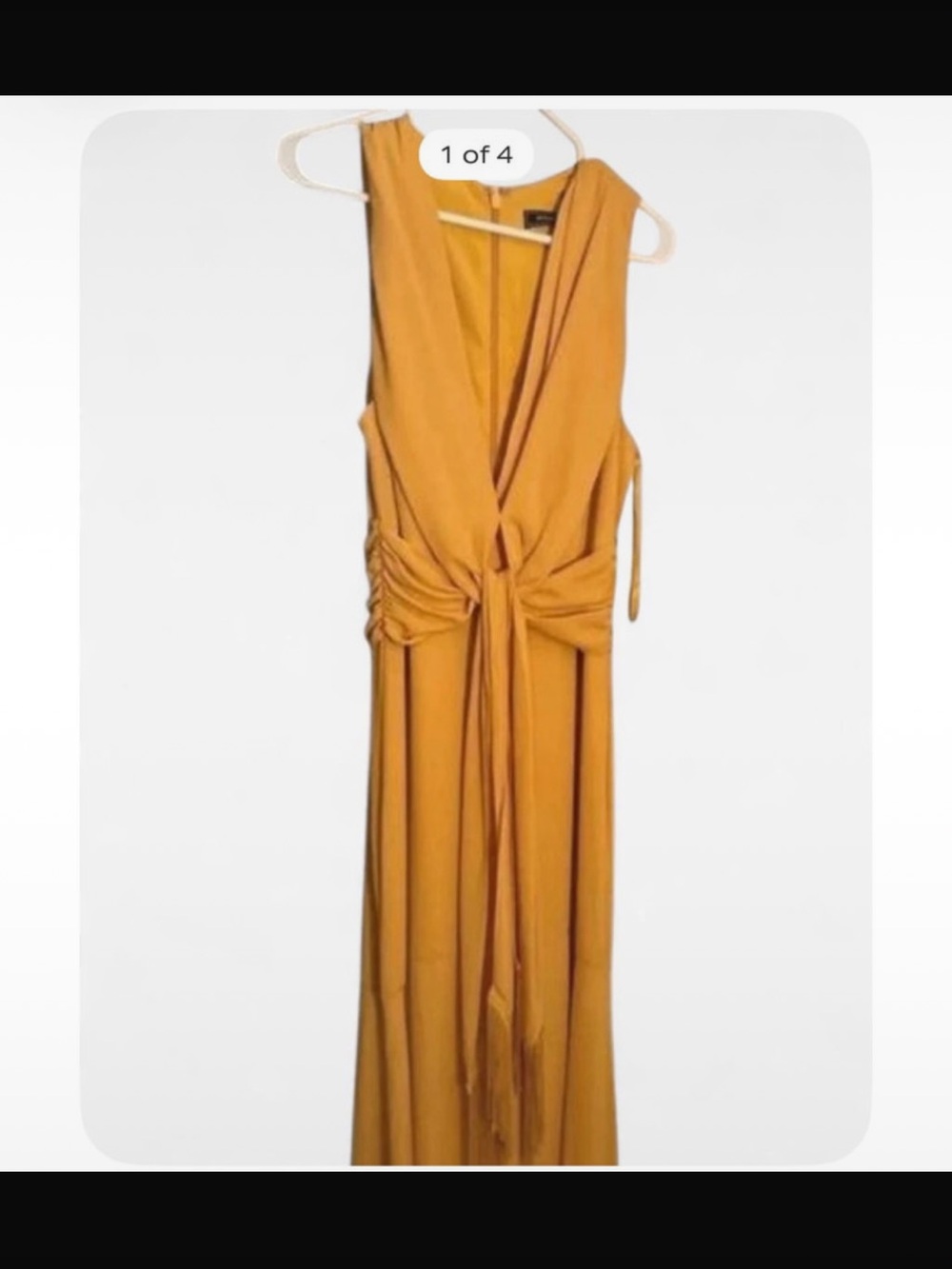 BCBGMaxAzria Mustard Yellow Sleeveless Tie-Front Maxi Dress